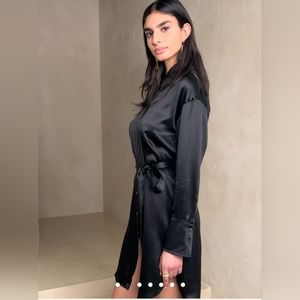 NWT Banana Republic Black Petite Small Muse Silk Shirtdress